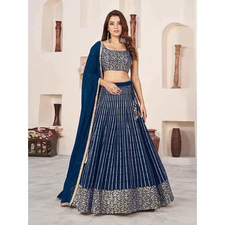 Odette Navy Blue Embellished Semi Stitched Lehenga with Unstitched Blouse and Dupatta (Set of 3)