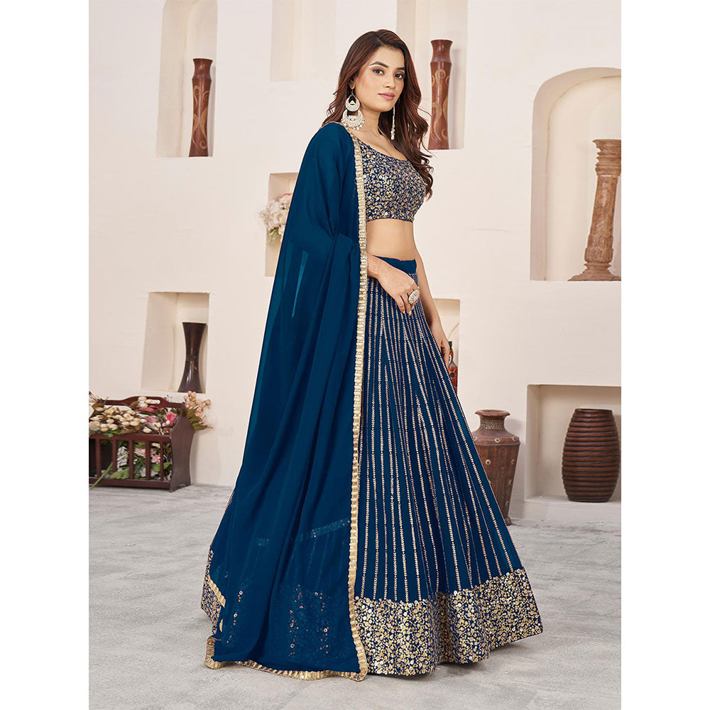 Odette Navy Blue Embellished Semi Stitched Lehenga with Unstitched Blouse and Dupatta (Set of 3)