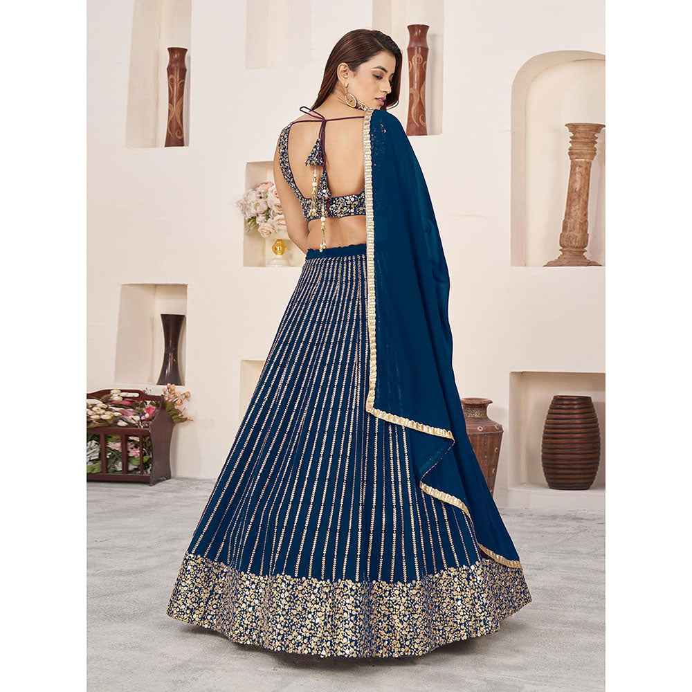 Odette Navy Blue Embellished Semi Stitched Lehenga with Unstitched Blouse and Dupatta (Set of 3)