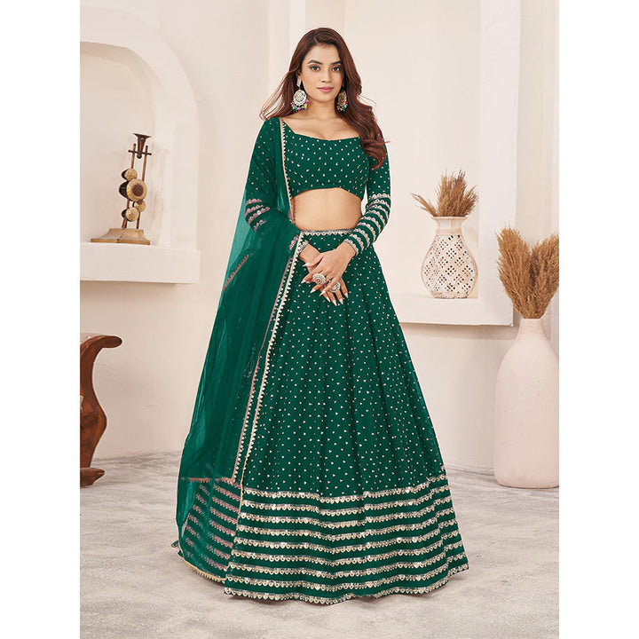 Odette Green Embellished Semi Stitched Lehenga with Unstitched Blouse and Dupatta (Set of 3)