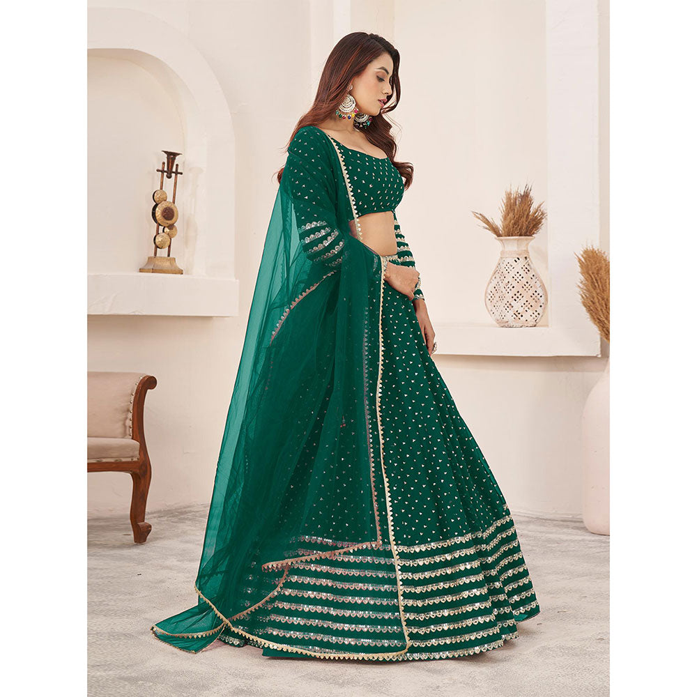 Odette Green Embellished Semi Stitched Lehenga with Unstitched Blouse and Dupatta (Set of 3)