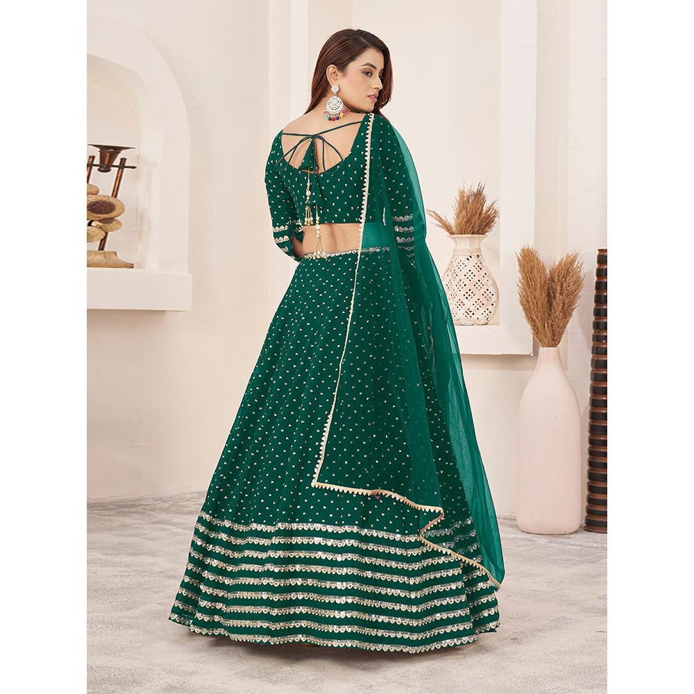 Odette Green Embellished Semi Stitched Lehenga with Unstitched Blouse and Dupatta (Set of 3)