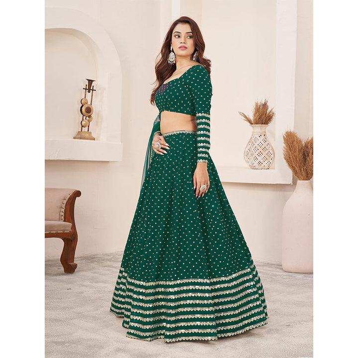 Odette Green Embellished Semi Stitched Lehenga with Unstitched Blouse and Dupatta (Set of 3)