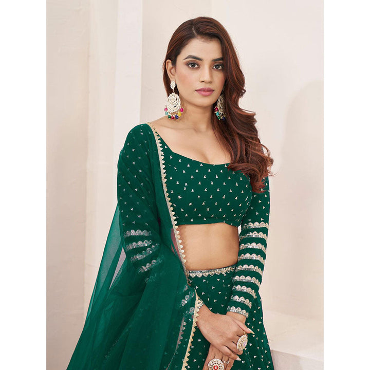 Odette Green Embellished Semi Stitched Lehenga with Unstitched Blouse and Dupatta (Set of 3)