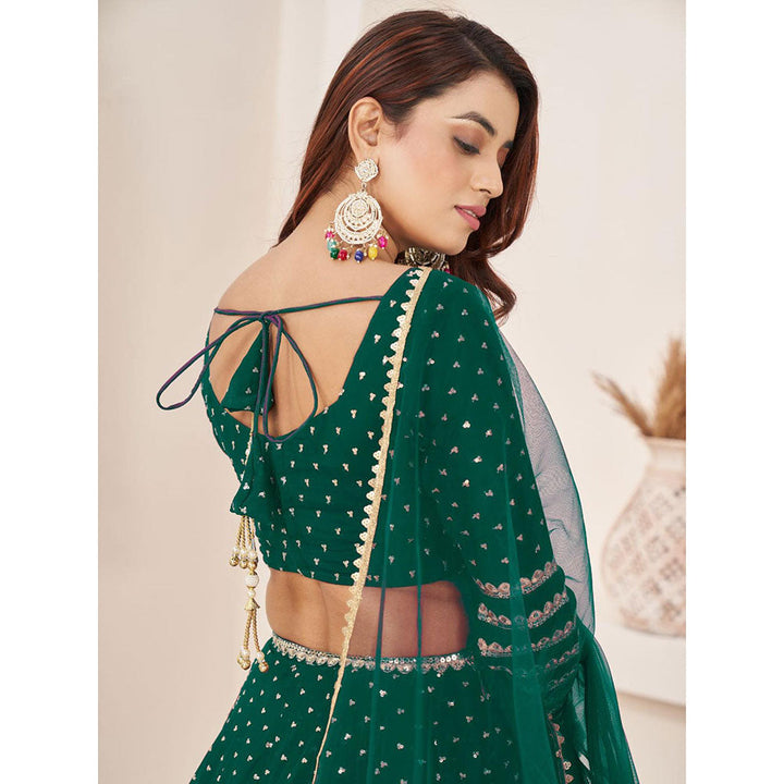 Odette Green Embellished Semi Stitched Lehenga with Unstitched Blouse and Dupatta (Set of 3)