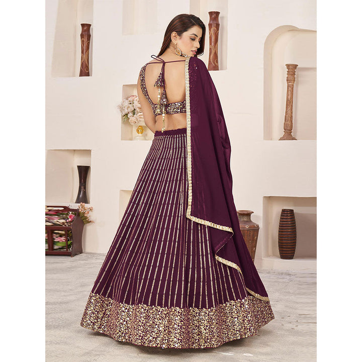 Odette Burgundy Embellished Semi Stitched Lehenga with Unstitched Blouse and Dupatta (Set of 3)