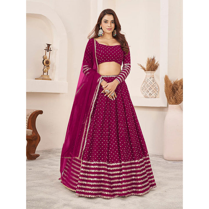 Odette Magenta Embellished Semi Stitched Lehenga with Unstitched Blouse and Dupatta (Set of 3)