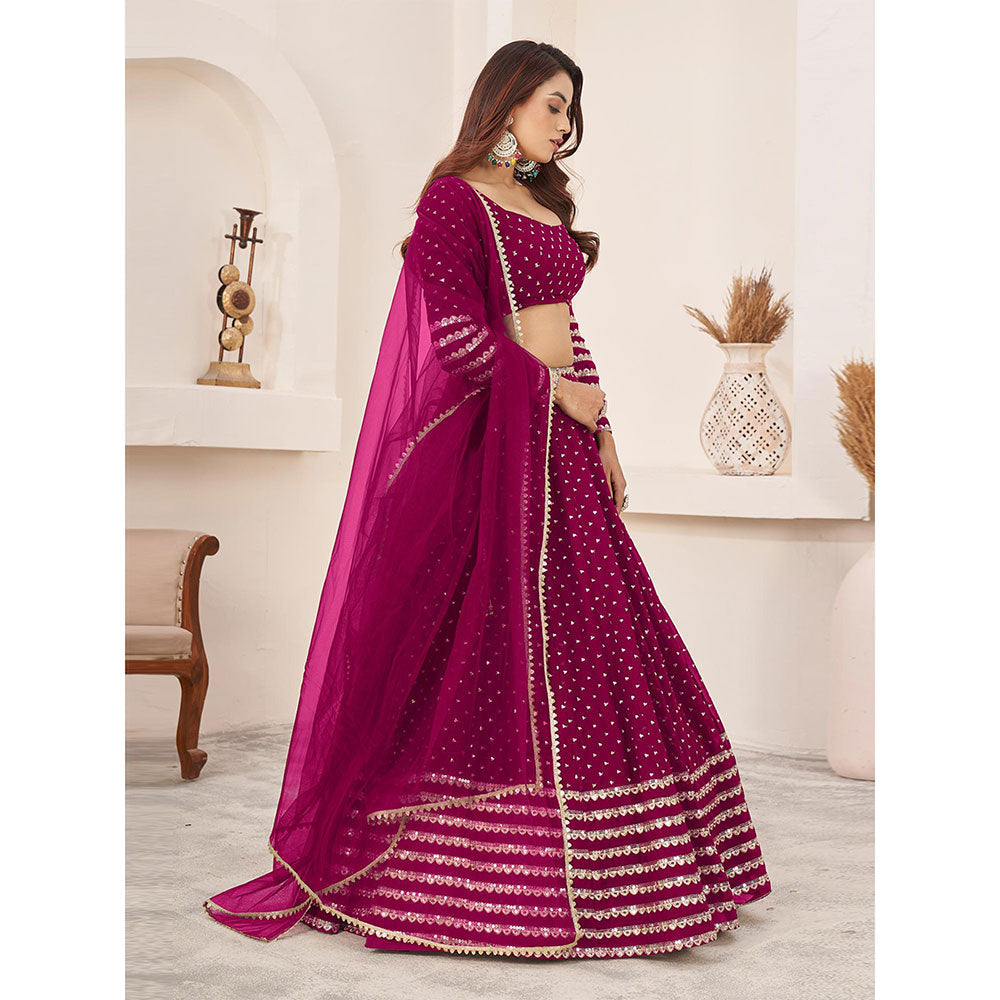 Odette Magenta Embellished Semi Stitched Lehenga with Unstitched Blouse and Dupatta (Set of 3)