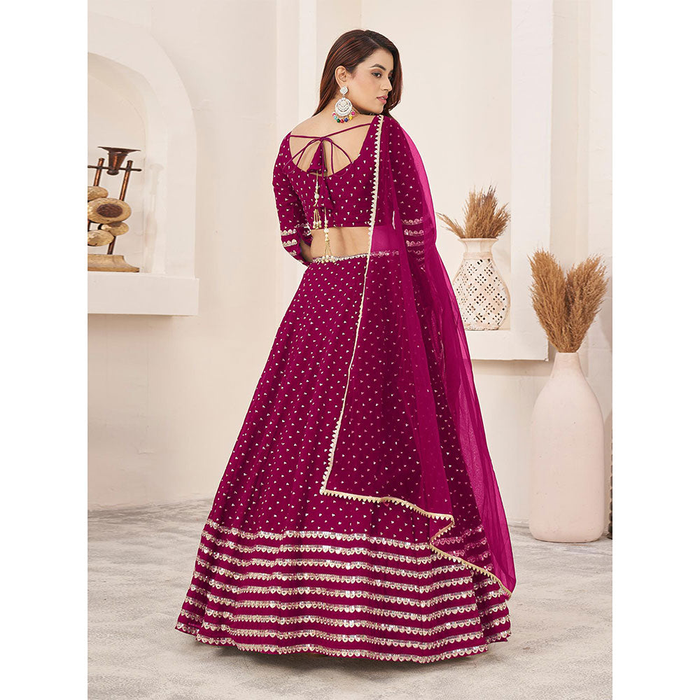 Odette Magenta Embellished Semi Stitched Lehenga with Unstitched Blouse and Dupatta (Set of 3)