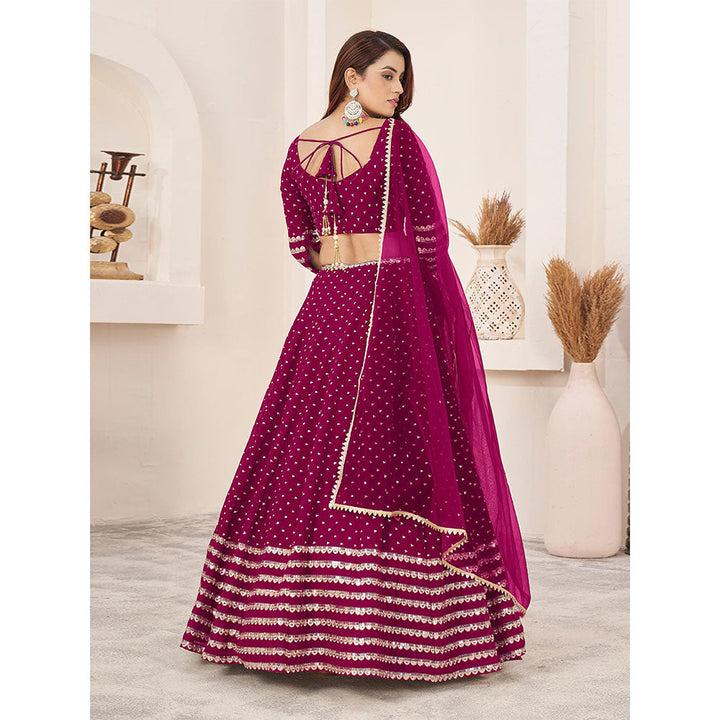 Odette Magenta Embellished Semi Stitched Lehenga with Unstitched Blouse and Dupatta (Set of 3)