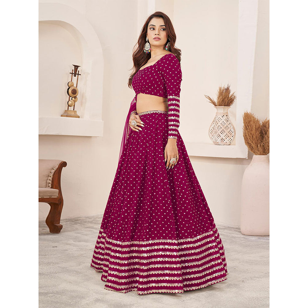 Odette Magenta Embellished Semi Stitched Lehenga with Unstitched Blouse and Dupatta (Set of 3)