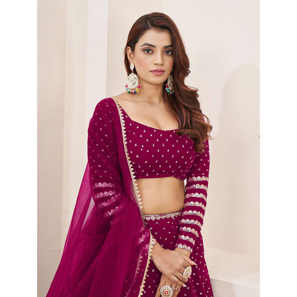 Odette Magenta Embellished Semi Stitched Lehenga with Unstitched Blouse and Dupatta (Set of 3)