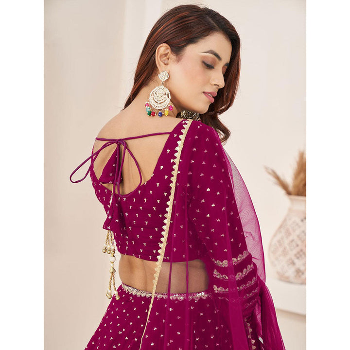 Odette Magenta Embellished Semi Stitched Lehenga with Unstitched Blouse and Dupatta (Set of 3)