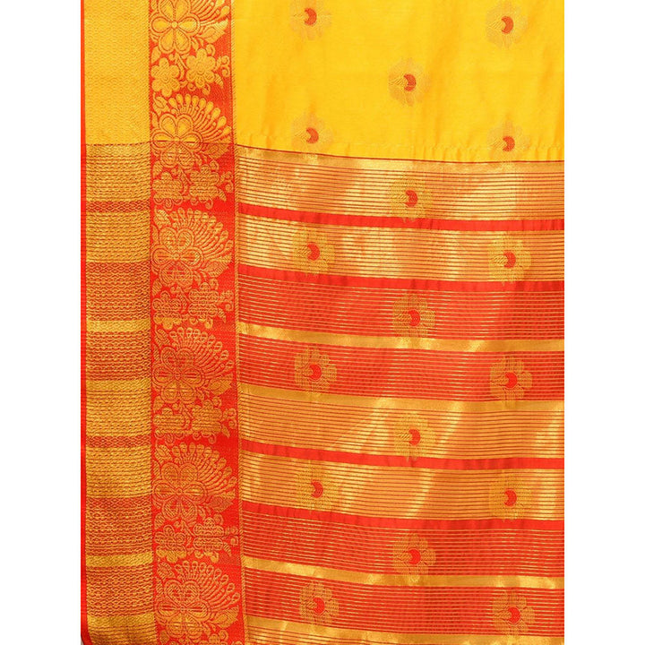 Odette Yellow Cotton Blend Woven Design Saree with Unstitched Blouse for Women