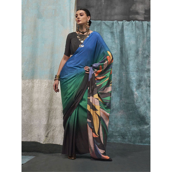 Odette Multi-Color Satin Ombre Saree with Unstitched Blouse for Women