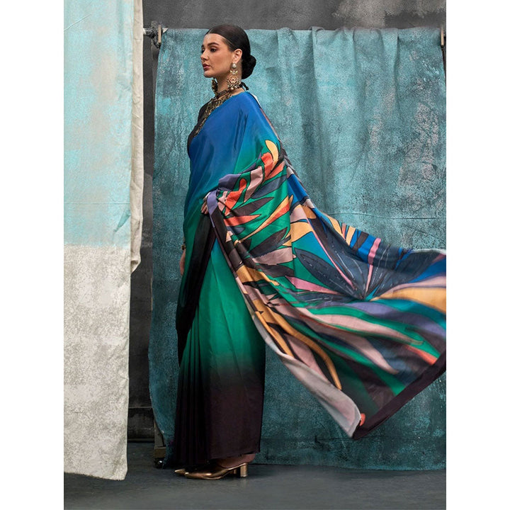 Odette Multi-Color Satin Ombre Saree with Unstitched Blouse for Women