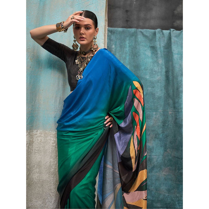 Odette Multi-Color Satin Ombre Saree with Unstitched Blouse for Women