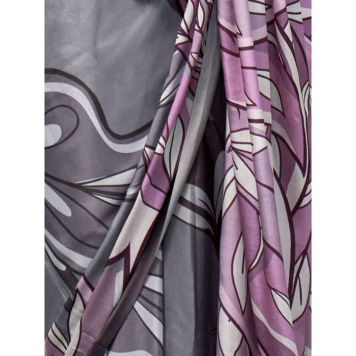 Odette Grey Satin Printed Saree with Unstitched Blouse for Women