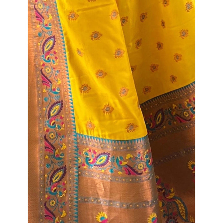 Odette Women Yellow Woven Design Silk Blend Saree with Unstitched Blouse