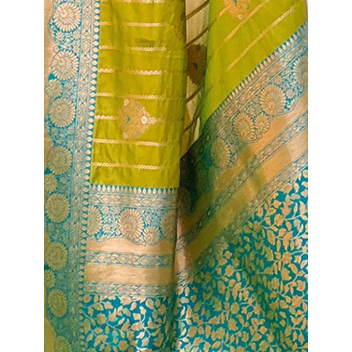 Odette Women Olive Woven Design Soft Silk Saree with Unstitched Blouse