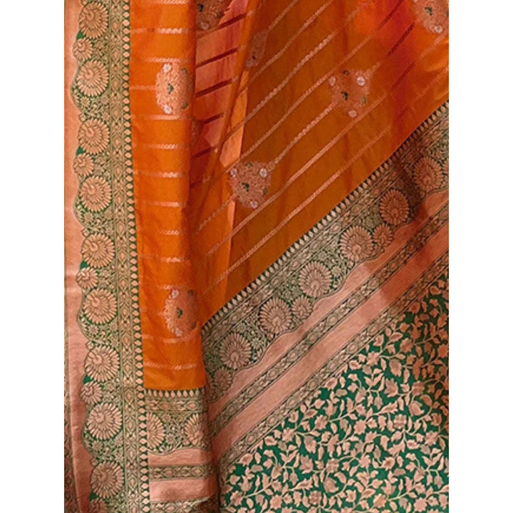 Odette Women Orange Woven Design Soft Silk Saree with Unstitched Blouse