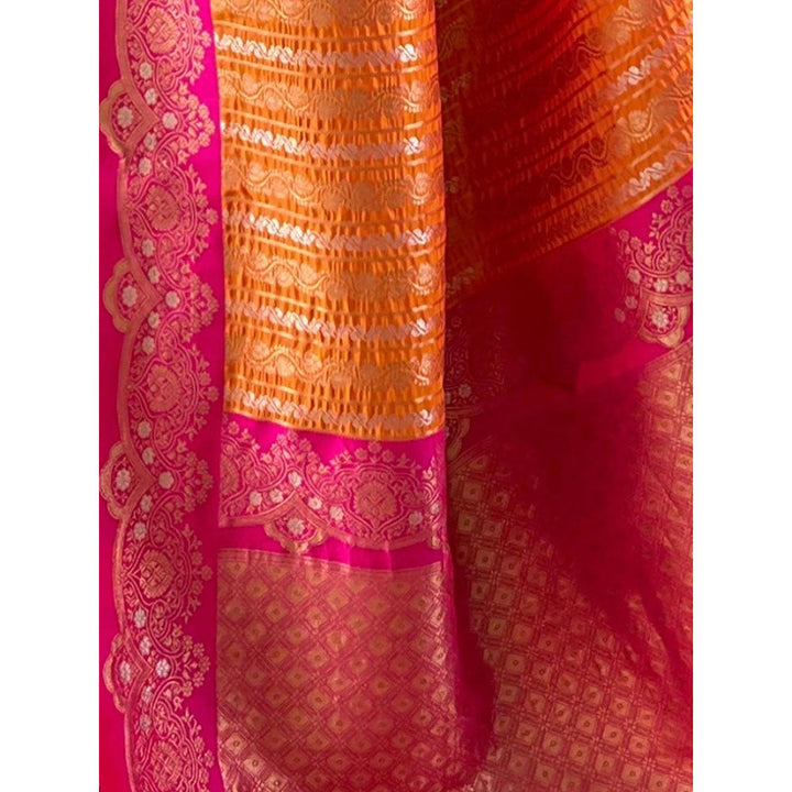 Odette Women Orange Woven Tassels Design Soft Silk Saree with Unstitched Blouse