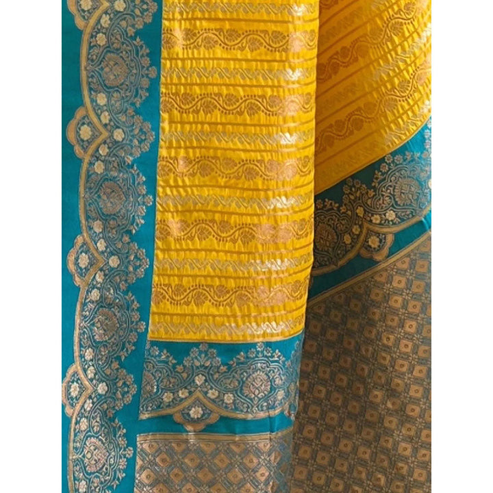 Odette Women Yellow Woven Tassels Design Soft Silk Saree with Unstitched Blouse