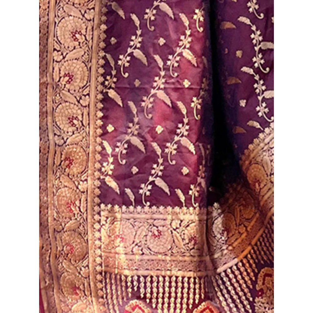 Odette Women Maroon Woven Design Silk Blend Saree with Unstitched Blouse