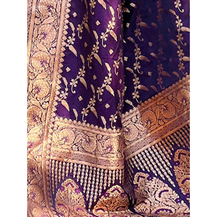 Odette Women Purple Woven Design Silk Blend Saree with Unstitched Blouse