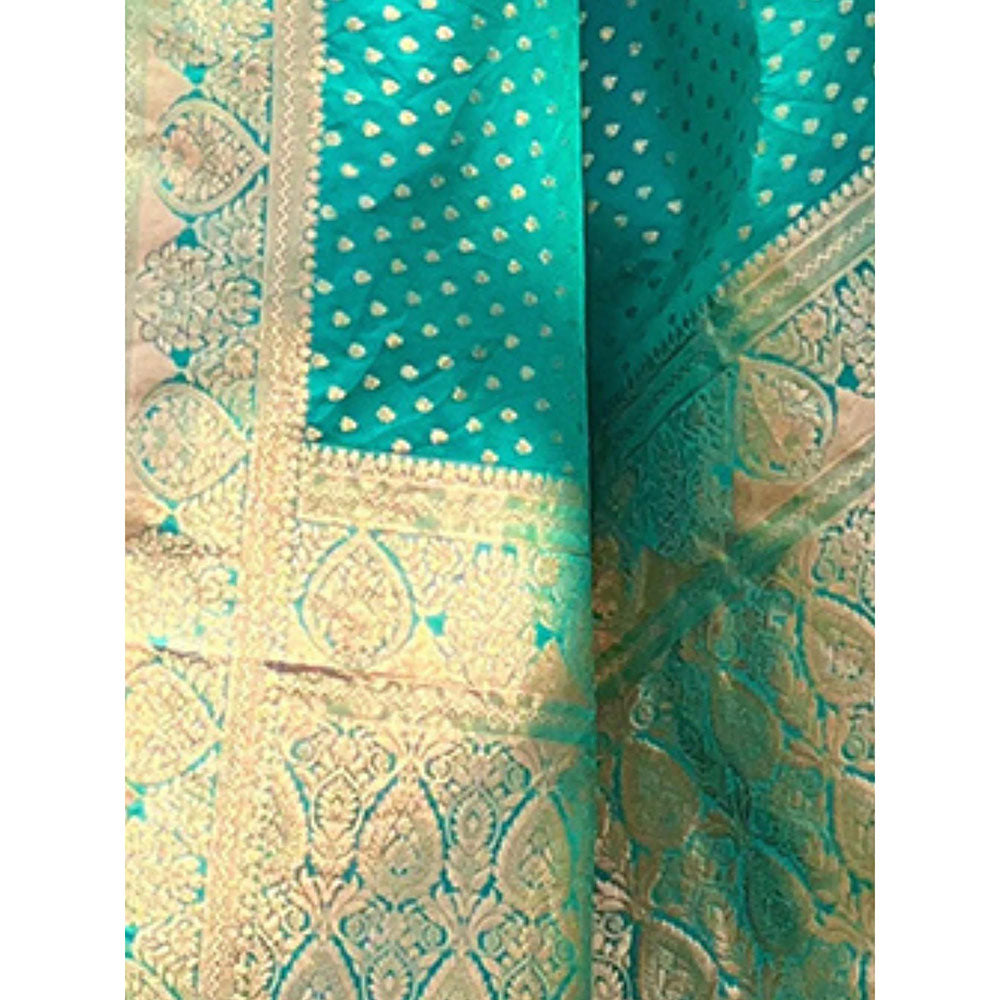 Odette Women Green Woven Design Silk Blend Saree with Unstitched Blouse