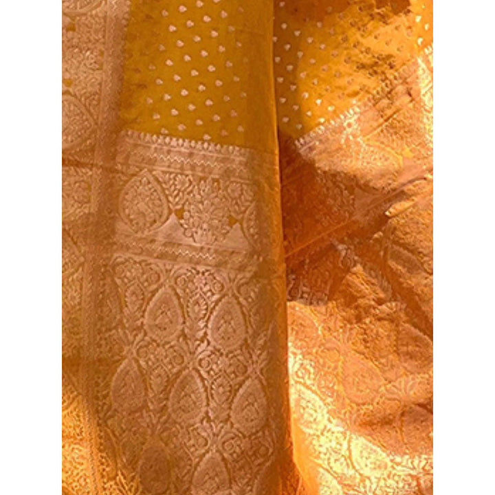 Odette Women Mustard Woven Design Silk Blend Saree with Unstitched Blouse