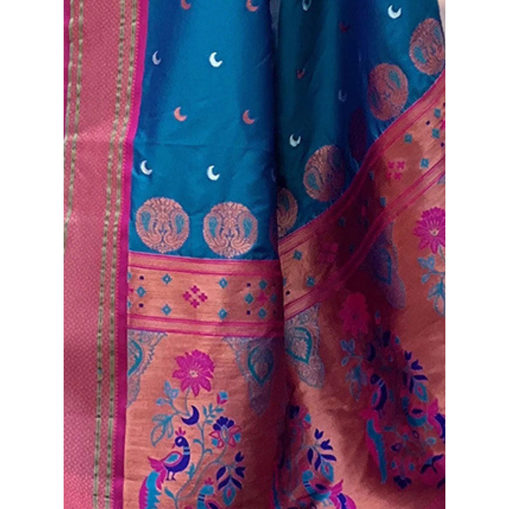 Odette Women Blue Woven Design Silk Blend Saree with Unstitched Blouse