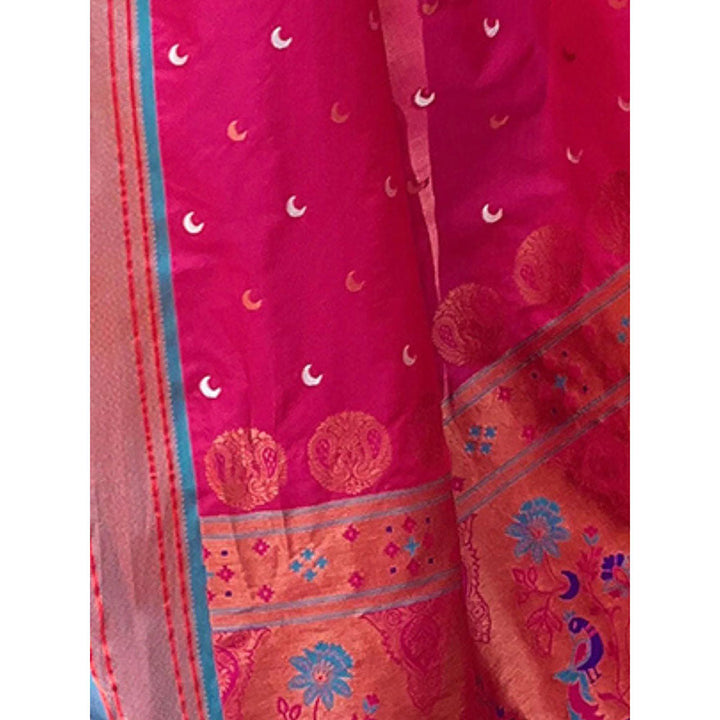 Odette Women Pink Woven Design Silk Blend Saree with Unstitched Blouse