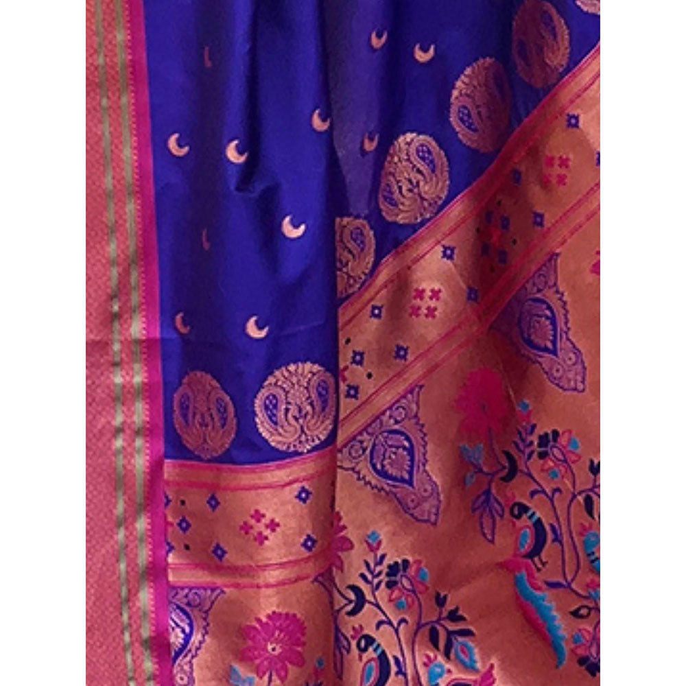 Odette Women Navy Blue Woven Design Silk Blend Saree with Unstitched Blouse