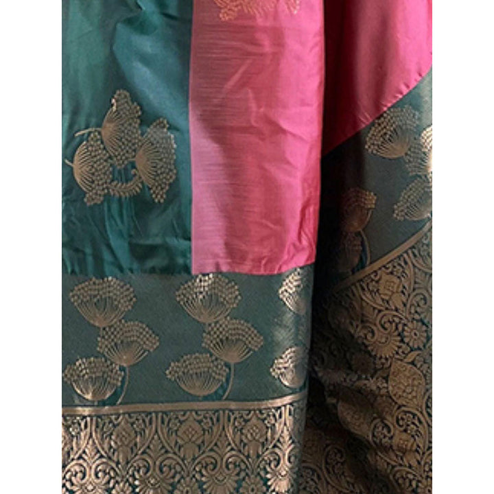 Odette Women Pink Woven Design Soft Silk Saree with Unstitched Blouse