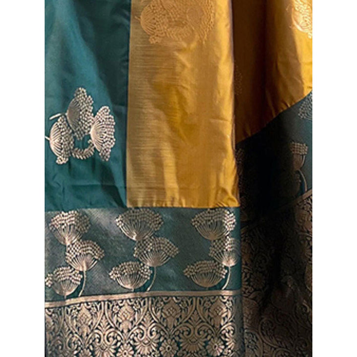 Odette Women Mustard Woven Design Soft Silk Saree with Unstitched Blouse