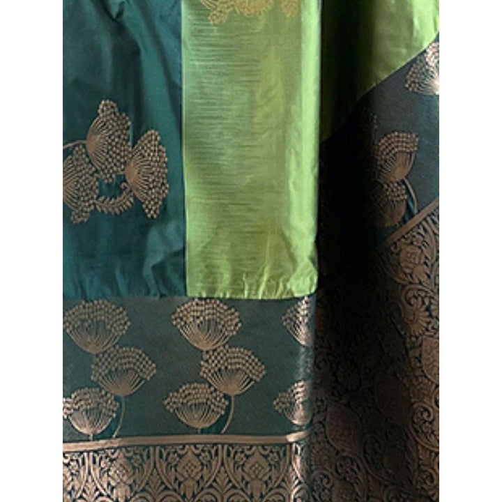 Odette Women Olive Woven Design Soft Silk Saree with Unstitched Blouse