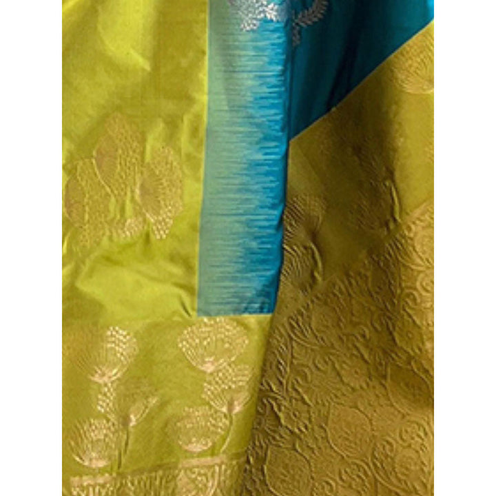 Odette Women Sea Blue Woven Design Soft Silk Saree with Unstitched Blouse