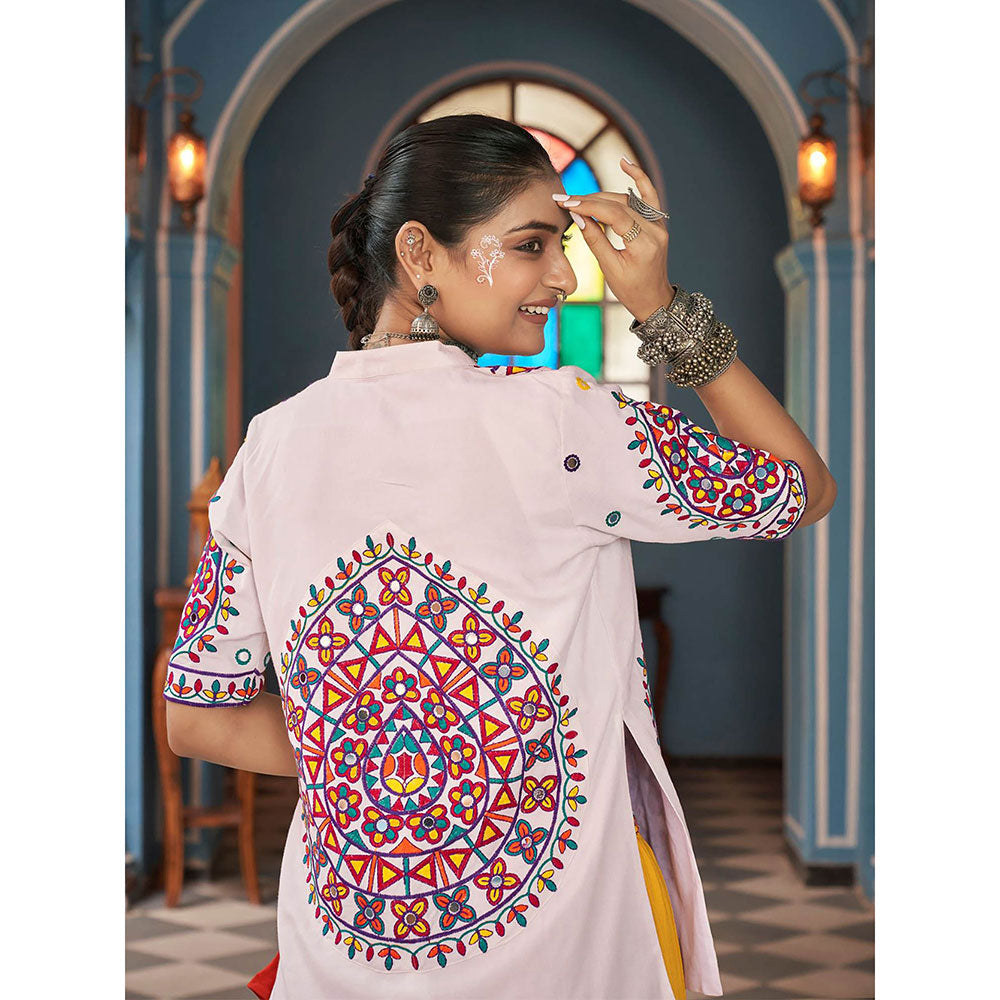 Odette Multi Color Viscose Rayon Lehenga Top & Jacket (Set of 3)