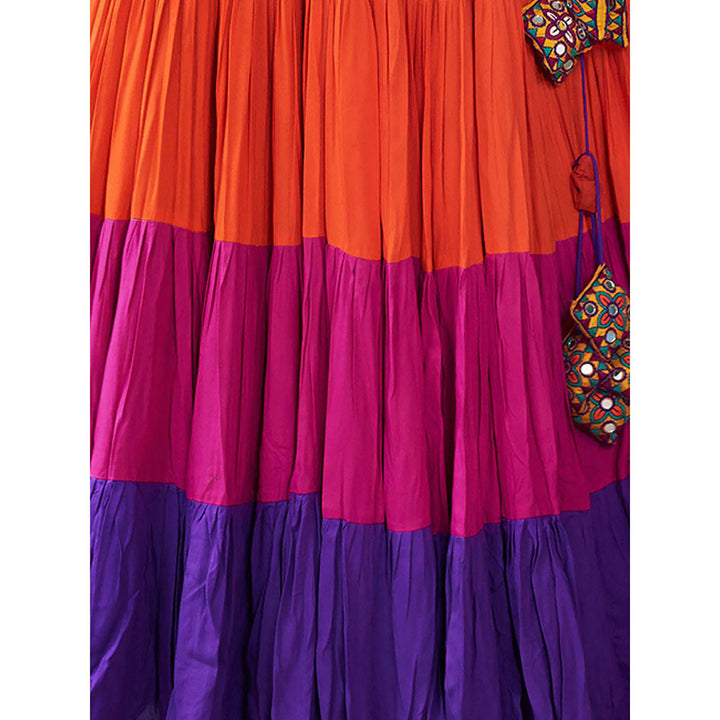 Odette Multi Color Viscose Rayon Lehenga Top & Jacket (Set of 3)