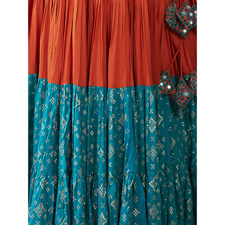 Odette Orange Viscose Rayon Lehenga Top & Jacket (Set of 3)