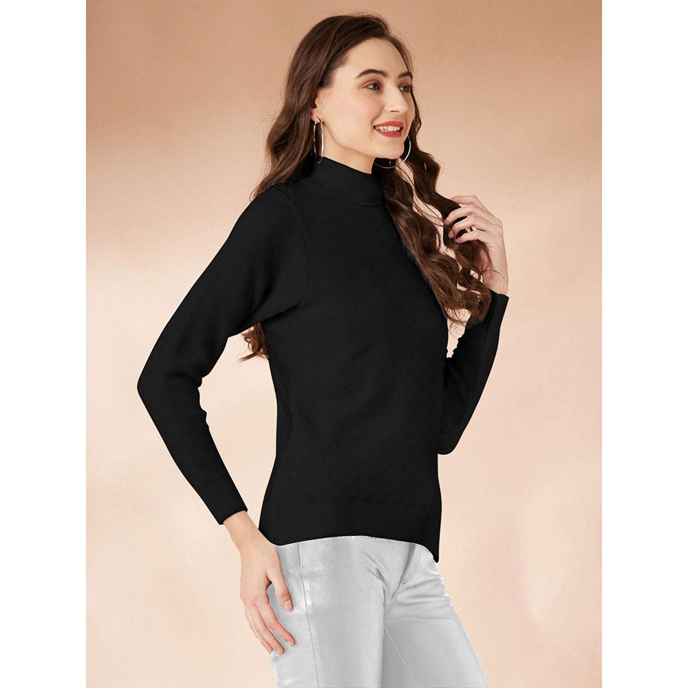 Odette Black Polyester Solid T-Shirt for Women