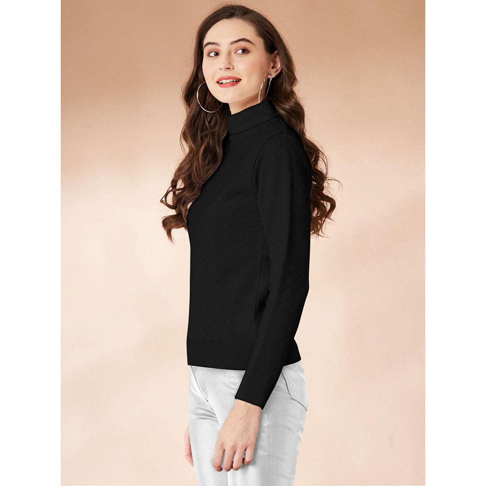 Odette Black Polyester Solid T-Shirt for Women