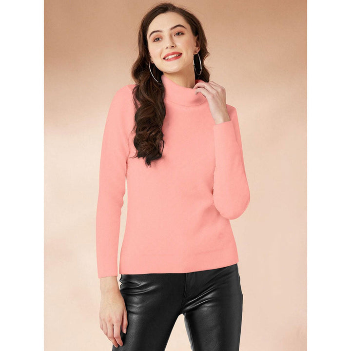 Odette Peach Polyester Solid T-Shirt for Women