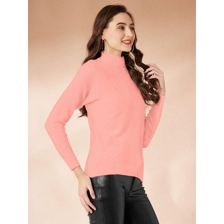 Odette Peach Polyester Solid T-Shirt for Women