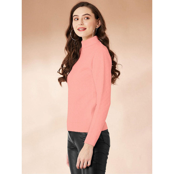 Odette Peach Polyester Solid T-Shirt for Women