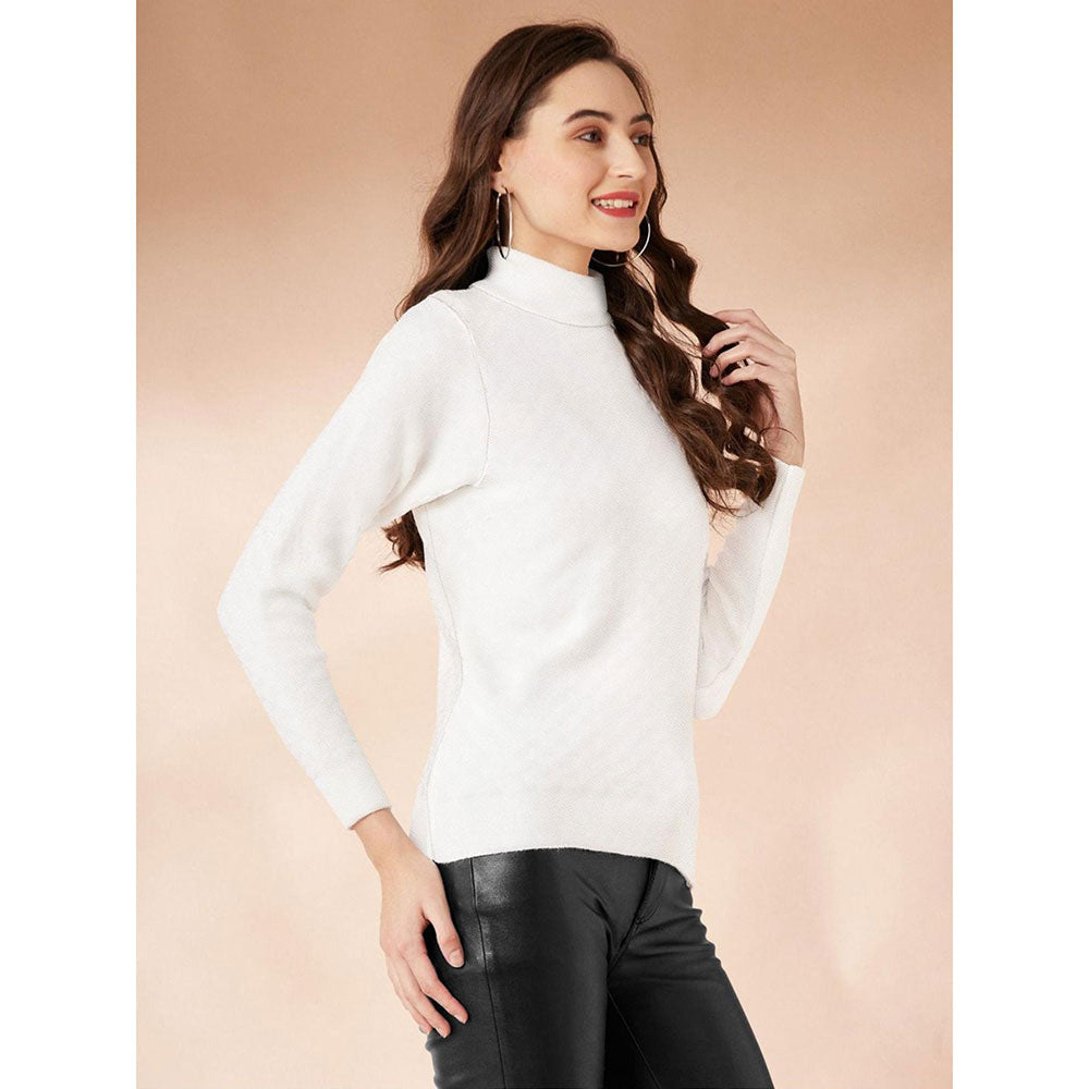 Odette White Polyester Solid T-Shirt for Women