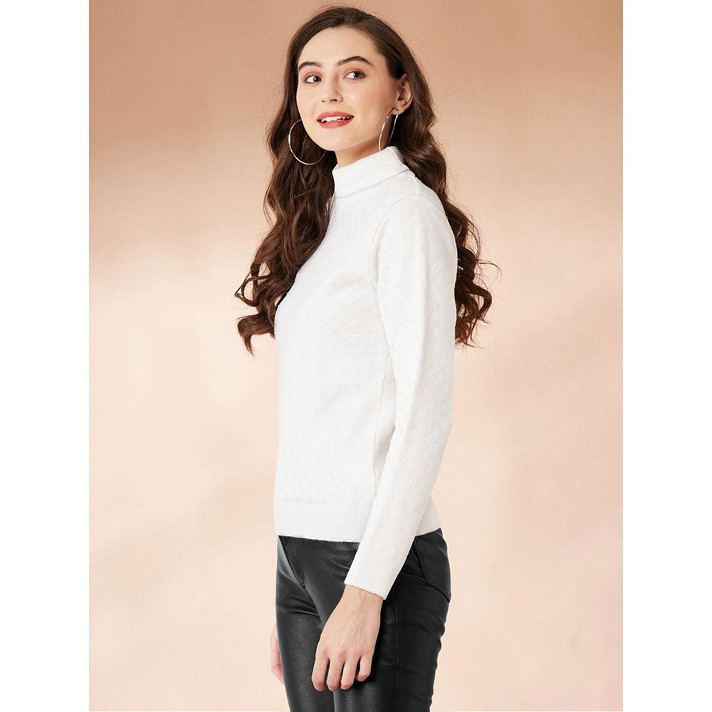 Odette White Polyester Solid T-Shirt for Women