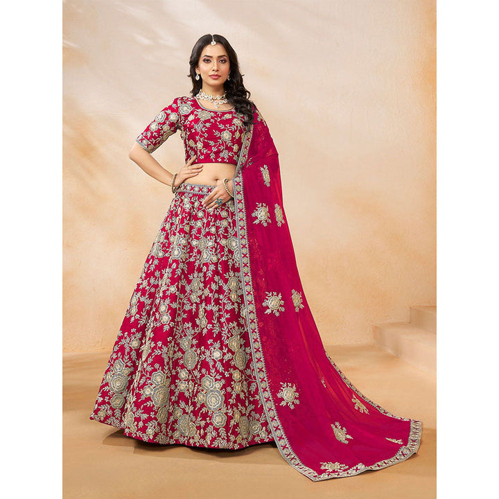 Odette Pink Embroidered Semi Stitched Lehenga with Unstitched Blouse and Dupatta (Set of 3)