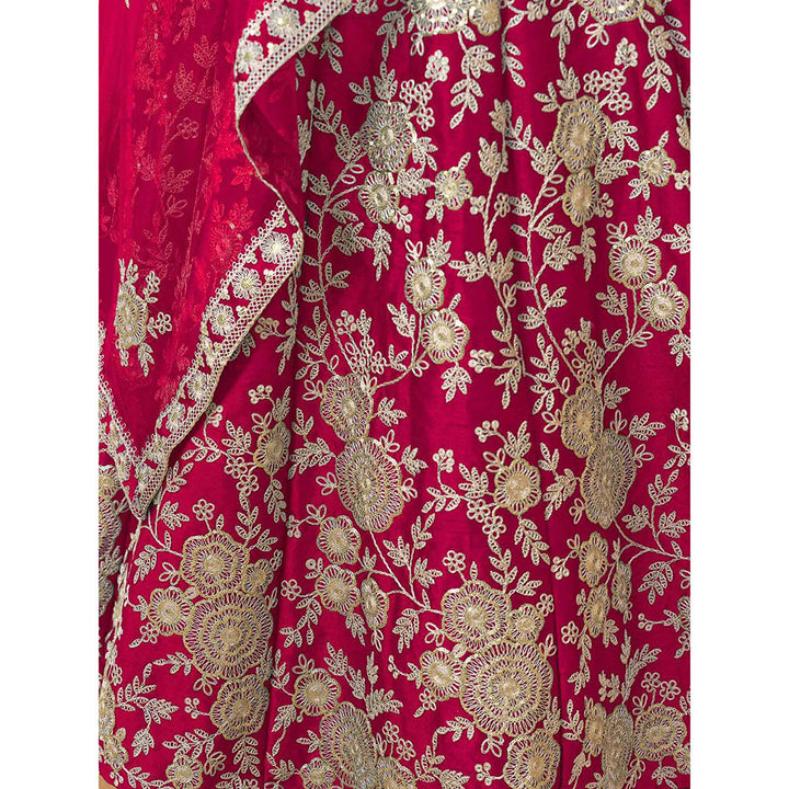 Odette Pink Embroidered Semi Stitched Lehenga with Unstitched Blouse and Dupatta (Set of 3)